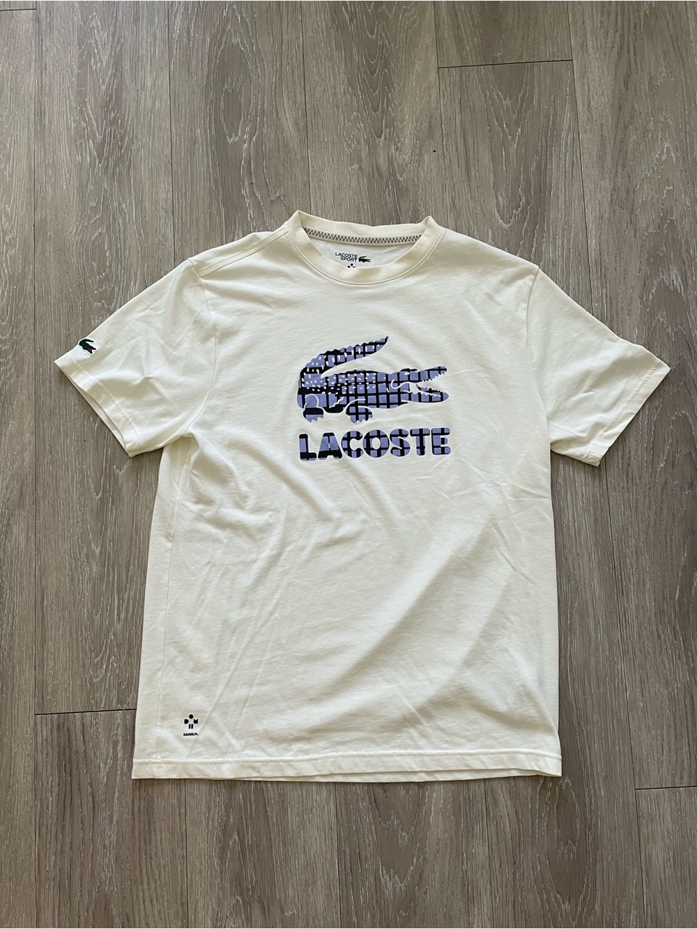 Lacoste Cream Short-Sleeve Tee with Navy Graphic Crocodile